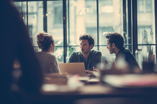 Candid Business Meeting with Laptop and Documents