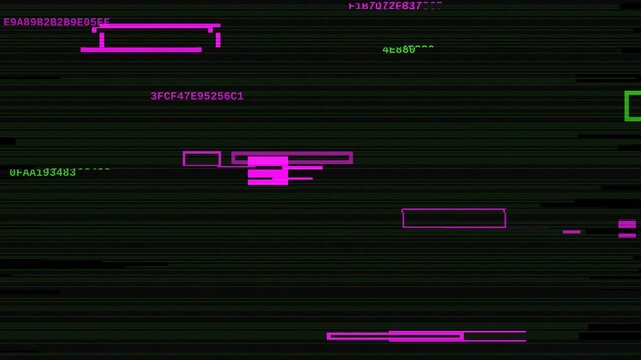 Abstract digital data stream with glitch and pixelation on dark screen for background motion graphic video.