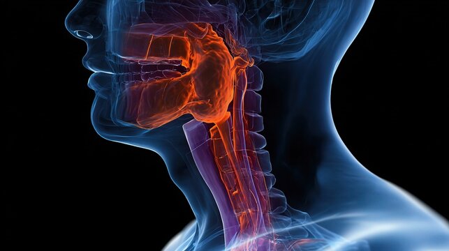 Medical illustration of Nasopharyngeal cancer focusing on head and neck oncology, nasopharynx tumor pathology, clinical diagnosis and professional targeted treatment research