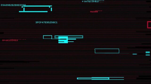 Glitch background with hexadecimal code and digital signal distortion effects for technology concept.