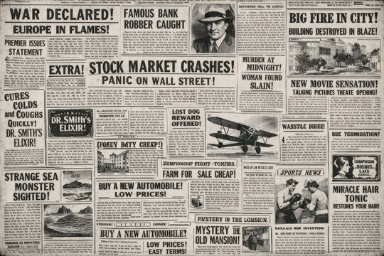Vintage newspaper headlines illustration
