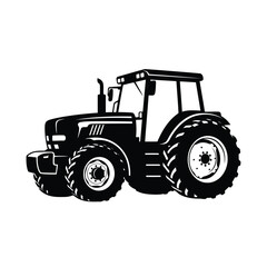 Obraz premium Black and white silhouette of a modern agricultural tractor vector