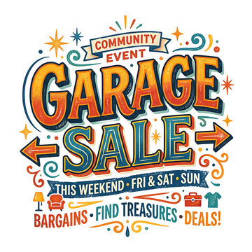 Community garage sale event poster typography design isolated on transparent background