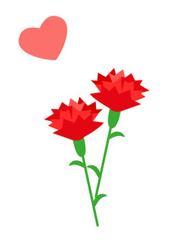 母の日 カーネーションとハートのイラスト素材