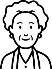 Obraz premium Hand Drawn Elderly Female Doctor Black and White Illustration in Minimal Line Art Style Design