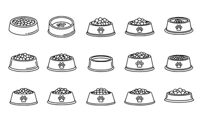 Dog Food Bowl Outline Icon Set Pet Kibble Paw Vector Collection © Liton