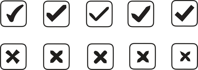 Fototapeta premium Check Mark and Cross Icon Set for Accept and Reject for UI Design