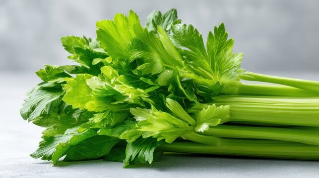 Fresh celery stalk on neutral surface