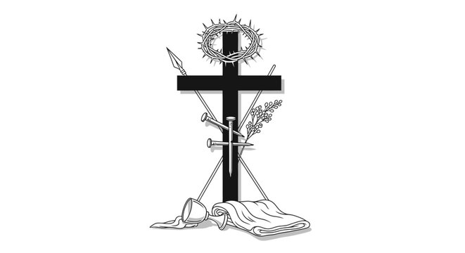 Black cross with crown and sword.