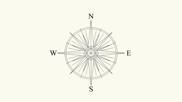 Classic minimalist compass rose design showing cardinal directions north south east and west on an off-white vintage paper background.