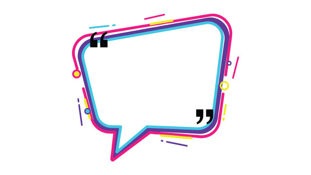 Creative colorful speech bubble frame with black quotation marks and abstract lines and dots for quote presentations.