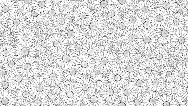Detailed black and white background pattern filled with hundreds of small daisy flowers creating a dense floral field.