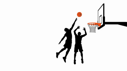 Basketball player silhouette jumping to shoot ball at hoop © Angela