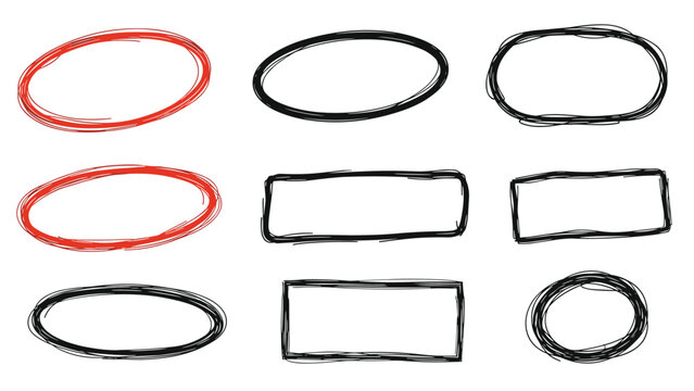 Collection of hand drawn sketchy frames in various shapes including ovals and rectangles for highlighting information.