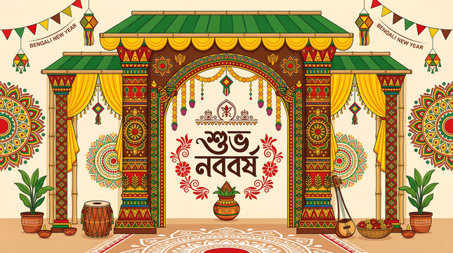 Happy Pohela Boishakh with an elaborate floral archway for Shubho Noboborsho