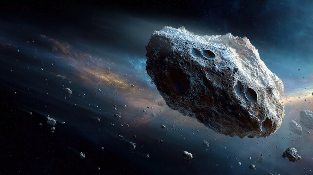 Large asteroid in space with other smaller rocks