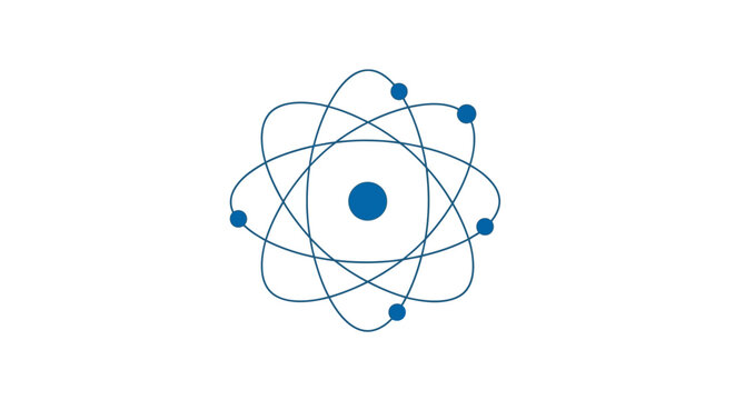 Atomic structure illustration showing electron orbits and central nucleus on white background