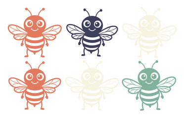 Obraz premium Cute cartoon bee vector set, adorable honeybee character illustrations, charming insect graphics for children's designs, playful animal icons for branding and web.