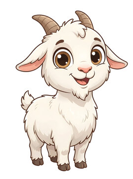 Adorable and Cheerful White Baby Goat Cartoon Illustration Standing Happily, Perfect for Children's Books and Farm Animal Themes
