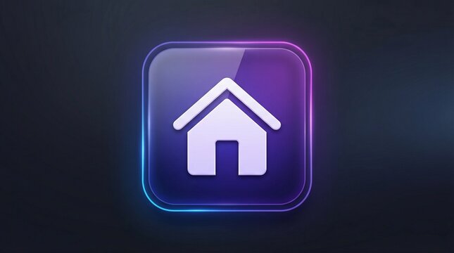 Home Icon: A sleek, modern home icon, rendered in vibrant hues of purple and blue, radiates a sense of welcome and tranquility against a dark backdrop.