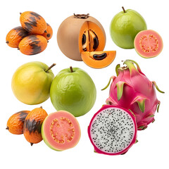 Tropical Fruit Collection: A vibrant assortment of exotic fruits showcases a variety of textures, colors, and unique appearances, tempting viewers with a taste of the tropics.