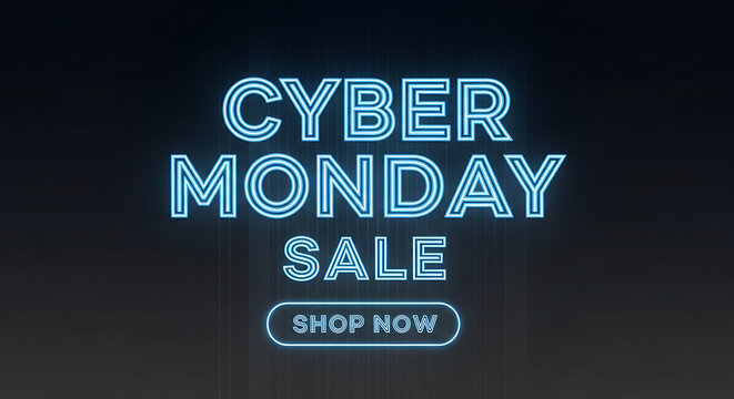 Cyber Monday sale neon sign with shop now button