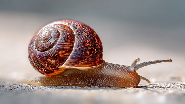 A snail slowly making its way across a surface