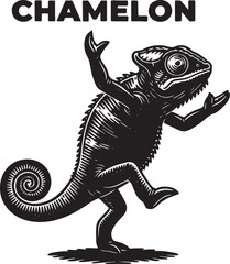 black drawing of a chameleon standing on hind legs © GraphicGrove