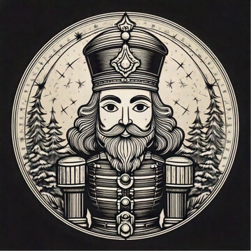 Vintage Nutcracker King Illustration with Crown and Beard.