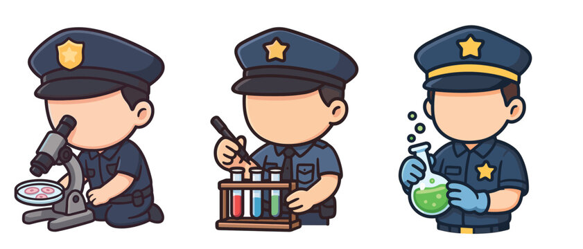 Police officers conducting forensic science experiments