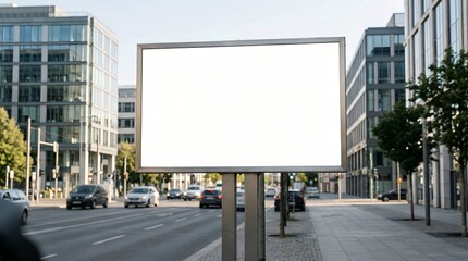 Fototapeta premium A large blank billboard stands on a city street with cars driving by