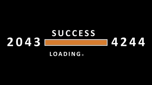Of success loading from year 2043 to 4244 with an orange progress bar and white text on a black background
