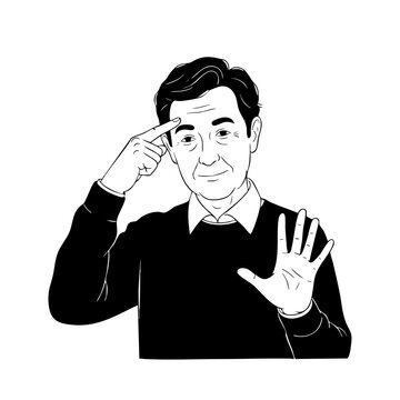 Senior Man Performing Father Gesture in Japanese Sign Language