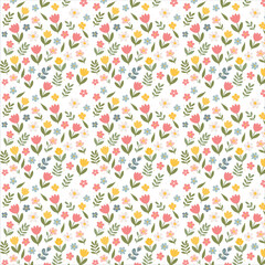Obraz premium small cute flowers leaves. This seamless repeating pattern is a charming blend of playful botanicals and modern minimalism. It features a curated selection of small cute flowers.