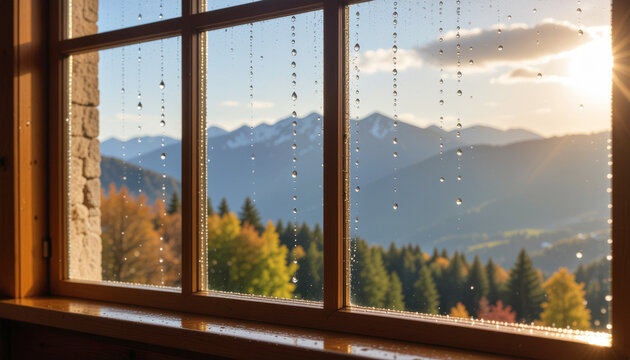 Window view of mountains at sunrise