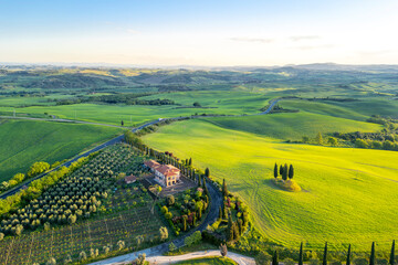 Fototapeta premium Beautiful Tuscany landscape drone view in Italy