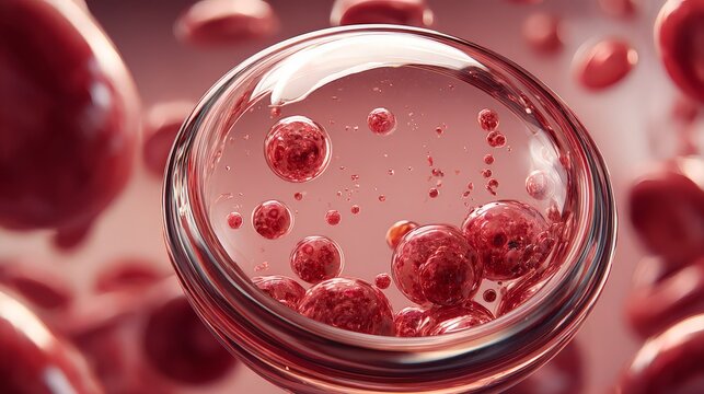 Close-up view of red blood cells in fluid.