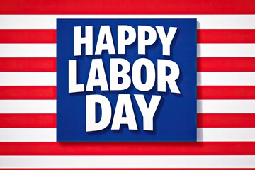 Fototapeta premium Happy Labor Day poster, patriotic red white blue banner with bold typography, USA holiday celebration background for marketing