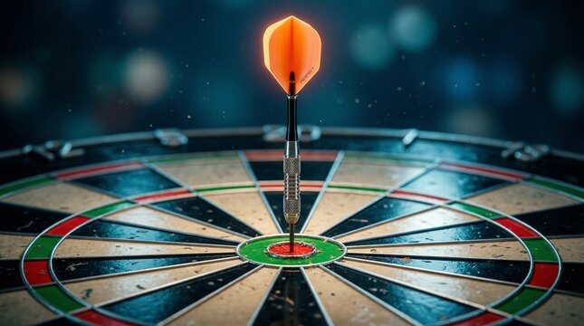 Bullseye Triumph: A dart hitting the bullseye on a traditional dartboard, embodying precision, focus, and the ultimate achievement.
