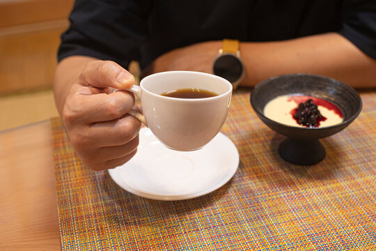 Coffee and homemade pudding dessert