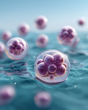 Colorful microbubbles floating in clear water.