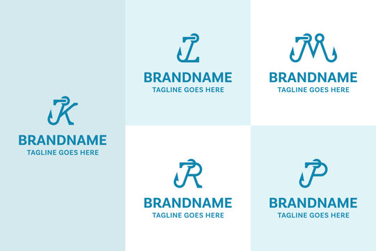 Letters JK JL JM JR JP Angler Hook Logo, symbolizing precision, patience, and strong capture