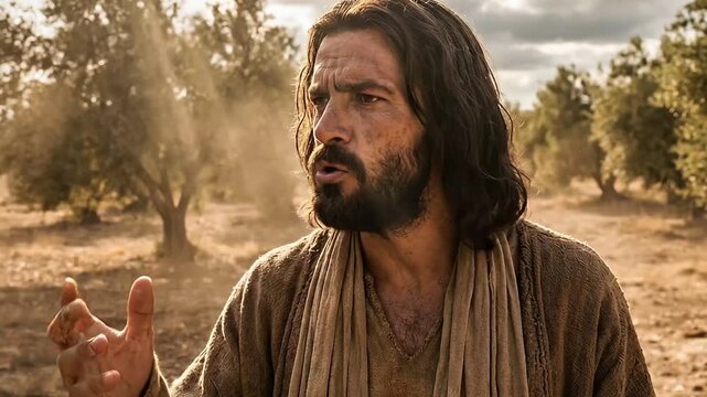 Jesus speaking passionately on the dusty Emmaus road