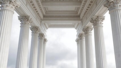 Obraz premium Majestic Neoclassical Columns with Symmetrical Architecture Under Overcast Sky