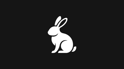 Fototapeta premium Minimalist White Rabbit Silhouette on Black Background