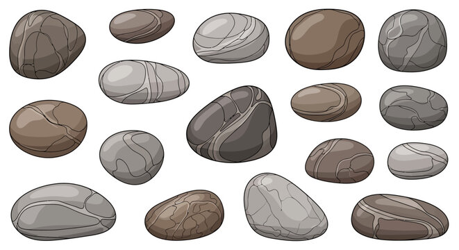 Collection of smooth river rocks stones.