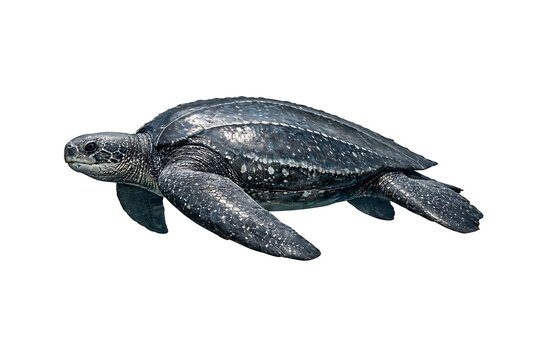 Detailed gray leatherback sea turtle swimming silhouette against white background