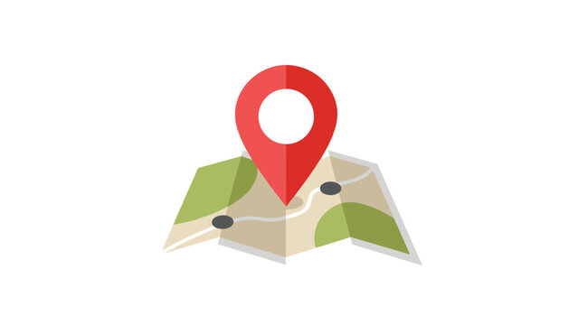 Folded geographical map with a large red location pin icon used to represent navigation, travel, and destination tracking.