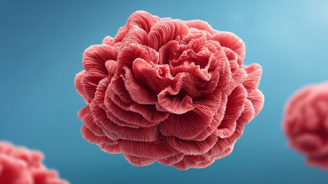 Microscopic view of vibrant pink structure.