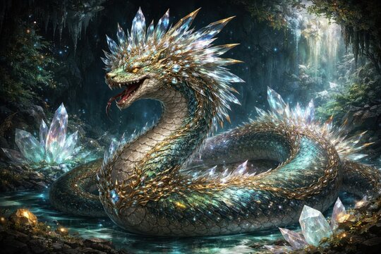 Majestic crystal serpent illustration.
